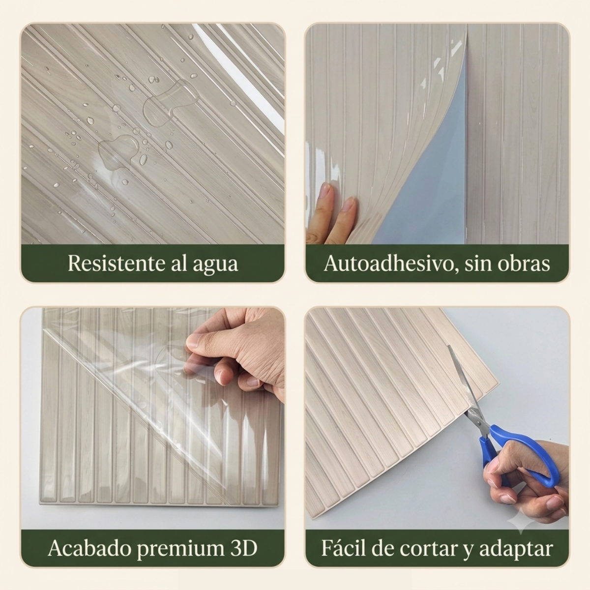 Instalación del panel ranurado adhesivo tono arena